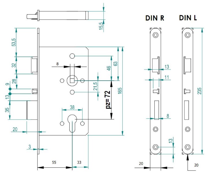 AL72R550HZL Escape Auto Deadlock Latch 72mm 55mm Radius LH - Image 2