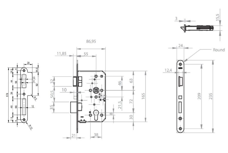 SALTO LE7E3755R41IMSLH Aelement Euro Escape Lock LH 72 55 24 Radius SS - Image 2