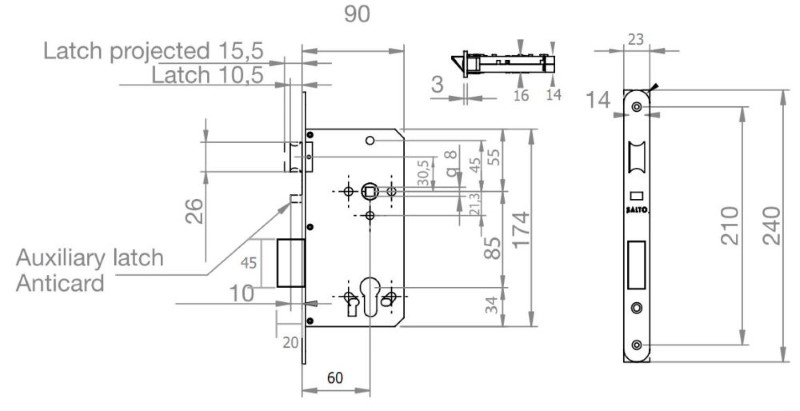 SALTO LE8P1260R31IM8CE8P1 Escape D/Latch/Lock 85 60 & Strk Radiused SS - Image 2